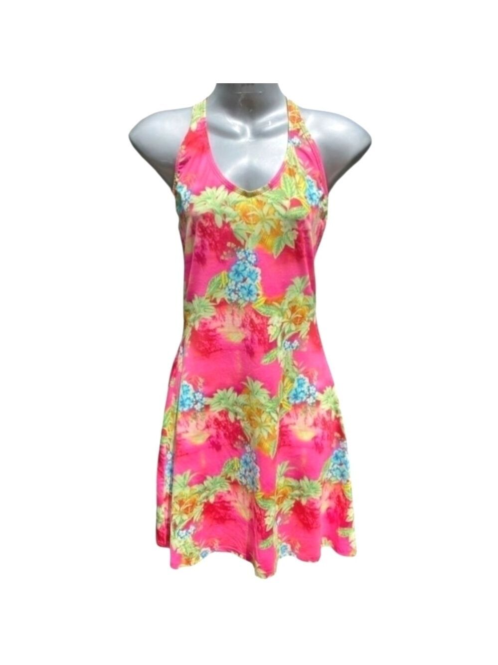 SELENE Pink Floral Print Halter Sleeveless Midi Dress Size Medium